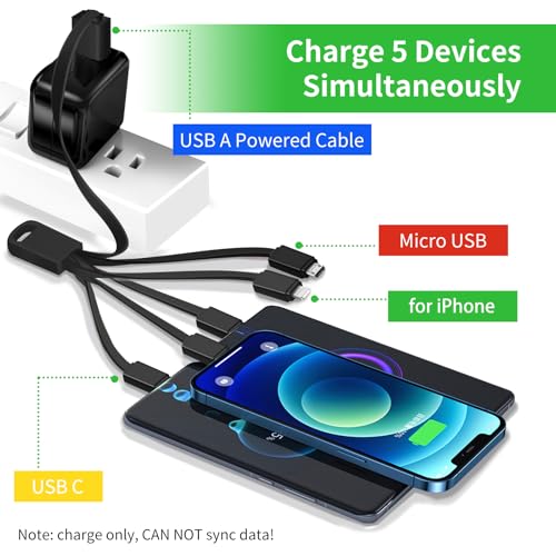 Multi Charging Cable Short with 2x Lighting 2x USB-C 1x Micro USB, 2Pack - color: Black