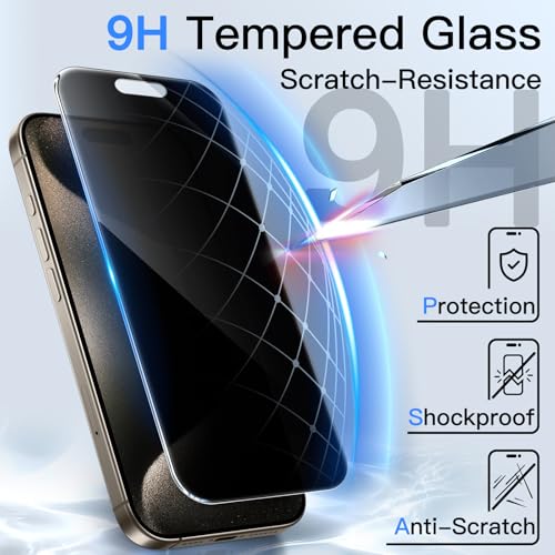 JETech 360° Privacy Screen Protector for iPhone 15 Pro Max, 2-Pack - size: iPhone 15 Pro Max
