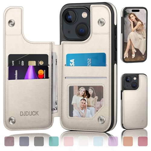 DJDUCK Designed for iPhone 15 Case Wallet with Card Holder, [Magnetic Clasp Cover] [RFID Blocking Leather Protection] Shockproof Women Men Cases 6.1 Inch for Apple 15 White - color: Creamy-White