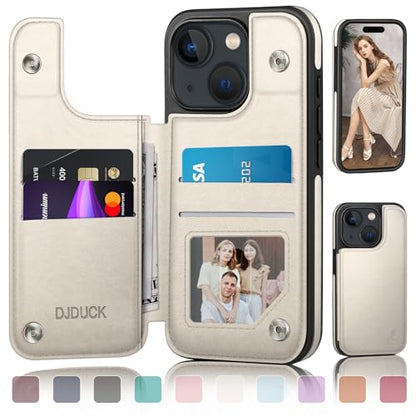 DJDUCK Designed for iPhone 15 Case Wallet with Card Holder, [Magnetic Clasp Cover] [RFID Blocking Leather Protection] Shockproof Women Men Cases 6.1 Inch for Apple 15 White - color: Creamy-White