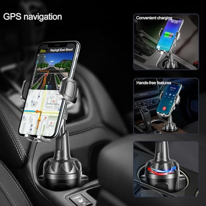 Car Phone Mount, Cup Phone Holder for Car [Secure & Stable] Cup Phone Holder Cell Phone Automobile Cradle for iPhone 16 and More Smart Phone -Black
