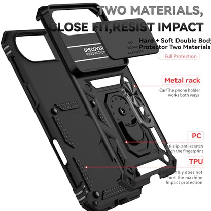 for iPhone Air Case, with Slide Camera Cover HD Screen Protector [Military Grade 16ft. Drop Tested] Ring Holder Kickstand Protective Phone Case for Apple iPhone Air 2025, Black - color: Black w/ Slide Camera 2nd gen. Military Grade