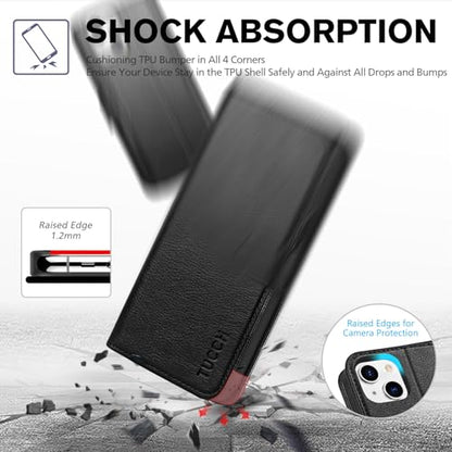 TUCCH Wallet Case for iPhone 13 (6.1") 2021, Flip Stand, Textured Black | RFID Blocking, 3 Card Holders, Kickstand, PU Leather, Shockproof TPU Shell, Magnetic Closure, Protective Folio Cover - color: Black - Textured