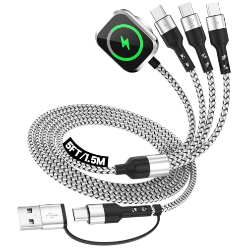 3 USB C Multi Charging Cable for Phone iWatch Charger/Car Travel Essentials - color: Black-White, size: 1Pack5FT