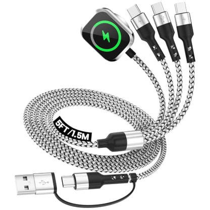 3 USB C Multi Charging Cable for Phone iWatch Charger/Car Travel Essentials - color: Black-White, size: 1Pack5FT