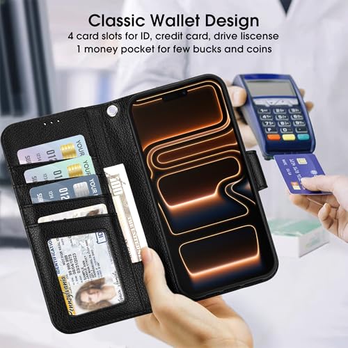 Arae Compatible with iPhone 17 Pro Max Case Wallet with Card Holder, Wristlet Strap Wallet Flip Cover for iPhone 17 Pro Max 6.9 inch Men/Women, RFID Blocking, Kickstand, Litchi Black - color: Litchi Black, size: iPhone 17 Pro Max 6.9 inch