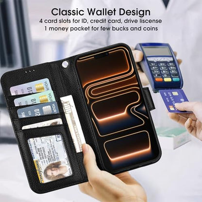 Arae Compatible with iPhone 17 Pro Max Case Wallet with Card Holder, Wristlet Strap Wallet Flip Cover for iPhone 17 Pro Max 6.9 inch Men/Women, RFID Blocking, Kickstand, Litchi Black - color: Litchi Black, size: iPhone 17 Pro Max 6.9 inch