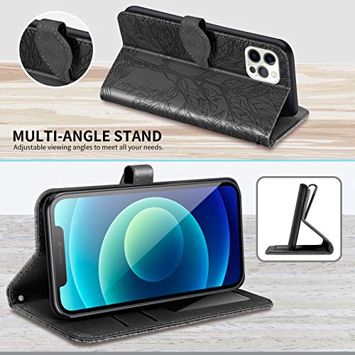 Wallet Case for iPhone 12 Pro Max 6.7" with Card Holder,PU Leather Flip Folio Shell Wrist Strap Stand Function Magnetic Closure Phone Cover fits iPhone 12 Pro Max 6.7 inch,Black - color: Black, size: iPhone 12 Pro Max (6.7 inch)