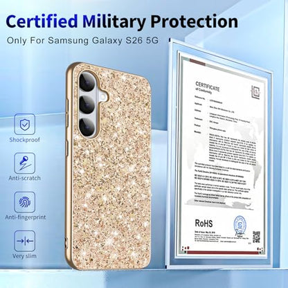 Galaxy S26 Glitter Case for Samsung Galaxy S26 5G Phone Case for Women Girls, Slim Ultra Thin Matte Back Shockproof Full Body Protective Cover for Samsung S26 5G, Crystal Bling Case, 2026 (Gold) - color: Gold