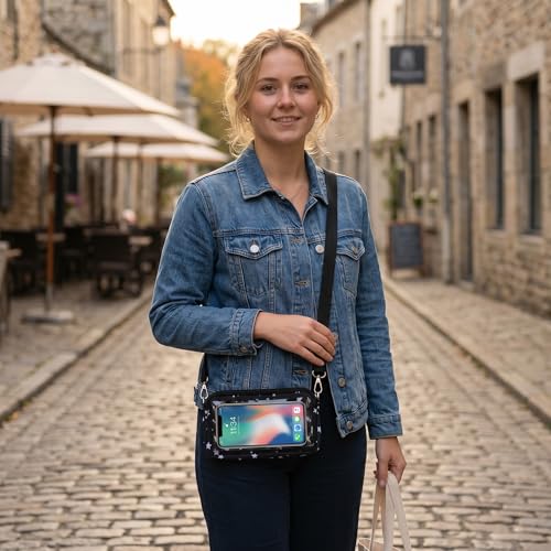 DQL Lightweight Women's Crossbody Phone Pouch with Touchscreen-Friendly Design, Interior Card Slot, Adjustable Strap, Small Crossbody Phone case Holder – Compact & Stylish Phone Wallet (Starry) - color: Starry