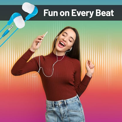 JustJamz Ear Buds Jelly Roll - Pack of 10 Colorful in-Ear Earbuds - Kids Headphones - for Tablets, PC, Laptop, Desktop,Computers and Smartphones