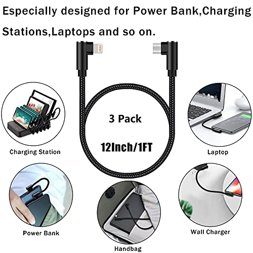 USB C to Lightning Cable 1ft MFi Certified 90 Degree iPhone Charger 3 Pack - size: 1FT