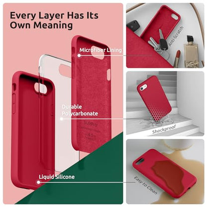 SURPHY Designed for iPhone SE Case, iPhone 8 Case, iPhone 7 Case, Liquid Silicone Phone Case for iPhone se 3rd 2nd SE 2022 SE 2020, Red - color: Red