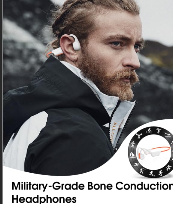 Bone Conduction Headphones, Swimming Headphones, Orange-White - color: Orange-white