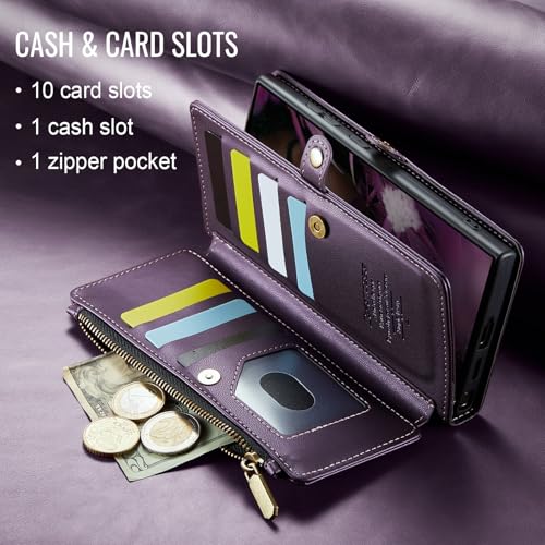 Defencase for Samsung Galaxy S26 Ultra Wallet Case with Card Holder, Purple | with RFID Blocking Zipper Pocket, Durable PU Leather, Wrist Strap, S26 Ultra Flip Phone Cases Cover with Stand for Women Men - color: Purple