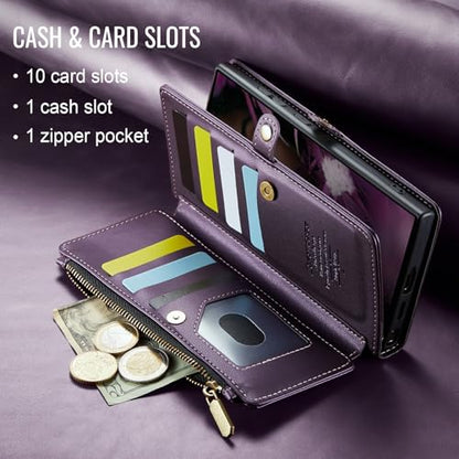 Defencase for Samsung Galaxy S23 Ultra Wallet Case with Card Holder, Purple | Durable PU Leather, with RFID Blocking Zipper Pocket, Wrist Strap, S23 Ultra Flip Phone Cases Cover with Stand for Women Men - color: Aesthetic Purple