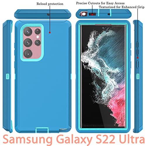 YmhxcY for S22 Ultra Case, Drop Proof 3-Layer Durable Cover/Shockproof Armor Drop Protection/Solid Rubber Protective Matte Cover for Galaxy S22 Ultra 6.8”-Blue Green/Light Green - color: Blue green and Light green