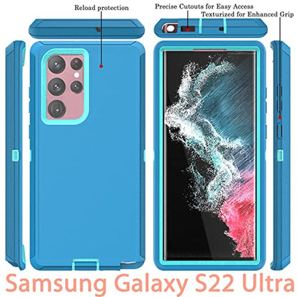 YmhxcY for S22 Ultra Case, Drop Proof 3-Layer Durable Cover/Shockproof Armor Drop Protection/Solid Rubber Protective Matte Cover for Galaxy S22 Ultra 6.8”-Blue Green/Light Green - color: Blue green and Light green