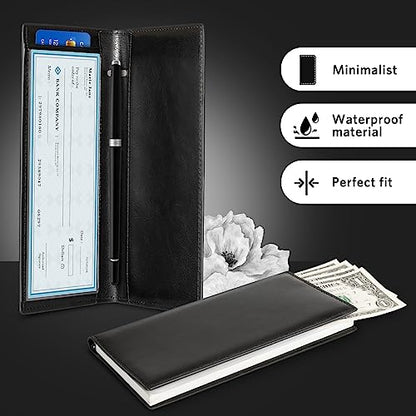 CoBak Checkbook Cover for Women & Men - PU Leather Case with RFID Blocking | Classic Design Check Book Holder for Personal and Business - color: Black