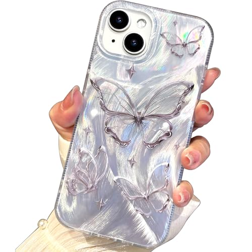 I-MGAE-IN-AR Compact Case for iPhone 15 Plus Shiny Silver Butterfly Design,Cute Trendy Soft Slim TPU Shockproof Protective Phone Cases Cover for Women Girls Aesthetic Glitter - color: Silver Butterfly, size: iPhone 15 Plus