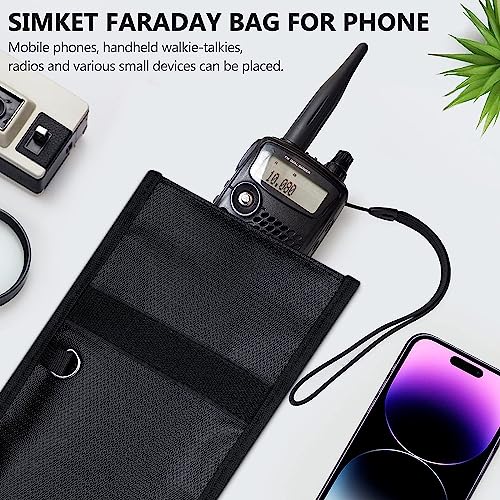 Simket 2 Pack Military Grade Faraday Bags, Fireproof Waterproof Signal Blocking Pouch for Cell Phone & Car Keys, RFID GPS WIFI NFC Blocker, Anti-Tracking Privacy Shielding Pouch for Daily Travel - size: M(Up to Phone)