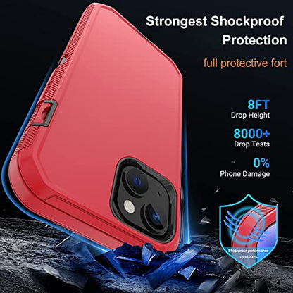 for iPhone 14 Case with 2 Screen Protector,Heavy Duty Shockproof Dropproof Dust Proof Full Body Rugged 3-Layer Military Tough Durable Protective Cover for Apple iPhone 14 6.1" (Red/Black) - color: Red/Black