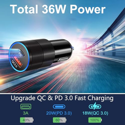 6 Pack USB C Car Charger, Bangfun 38W Dual 12V USB-C & USB-A Car Charger