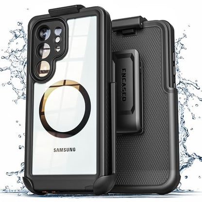 Encased Waterproof Case for Samsung Galaxy S26 Ultra with Belt Clip - Full Body Protective Cover with Built-in Screen Protector & Holster (Clear/Black) - size: S26 Ultra