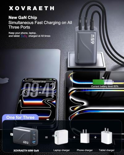 Super Fast 65W GaN USB-C 3-Port Foldable Charger for Samsung S26 Ultra/S26/S26+/S25 Ultra/S25/S24 Ultra/S24/S23 Ultra/S22 Ultra, iPhone 17/16/15/14/13/12, MacBook Pro/Air & iPad Pro(Silver Gray) - color: 5Silver Gray S
