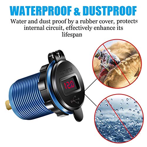 iMESTOU Aluminium Quick Charge 3.0 Marine Dual USB Phone Charger Adapter Waterproof Car USB Socket Outlet DIY Kit with Voltmeter 10A Fuse for 12V/24V Motorcycle Automotive Boat Bus Truck ATV UTV RV
