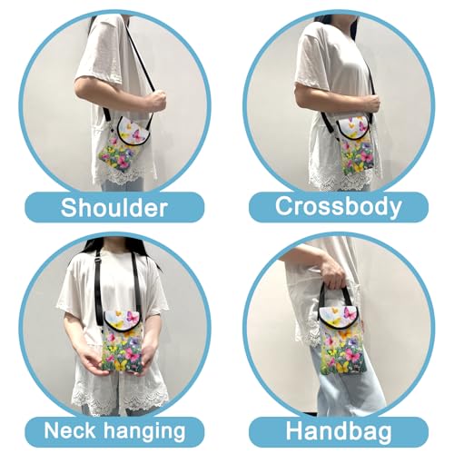 Neoprene Cell Phone Sleeve Pouch Case Bag with Crossbody Strap Neck Lanyard for Women 7.5 X 4.3 in Flower Butterfly - color: Flower Butterfly 1