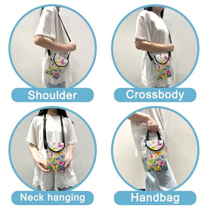 Neoprene Cell Phone Sleeve Pouch Case Bag with Crossbody Strap Neck Lanyard for Women 7.5 X 4.3 in Flower Butterfly - color: Flower Butterfly 1