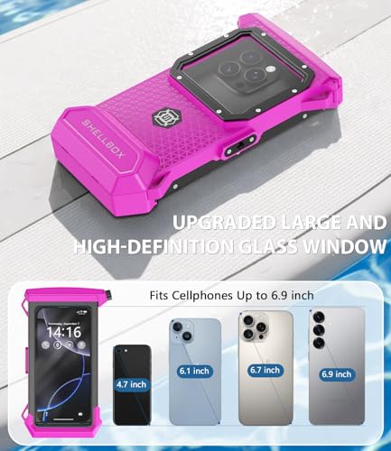 Underwater Phone Case for Snorkeling - Waterproof Touchscreen Diving Housing, Universal Underwater Phone Case for iPhone 16/15/14/13 Pro Max Samsung Galaxy S26/S25/S24 Ultra Up to 6.9'' (Hot Pink) - color: Hot Pink
