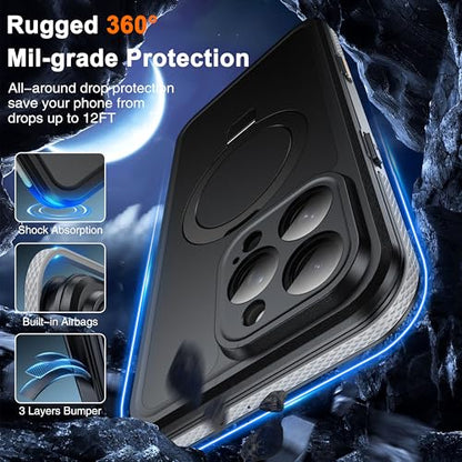 Oterkin Magnetic Stand for iPhone 15 Pro Case Waterproof IP68, Black - color: Black, size: iPhone 15 Pro 6.1''