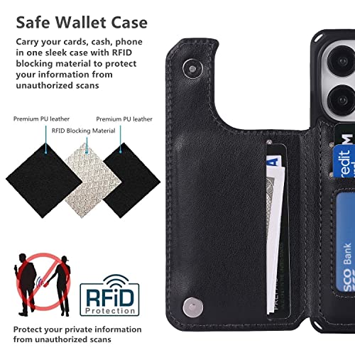 iCoverCase Compatible with iPhone 14 Pro Wallet Phone Case with Card Holder for Women, RFID Blocking Embossed PU Leather Wrist Strap Case 6.1 Inch (Heart Black) - color: H-Black