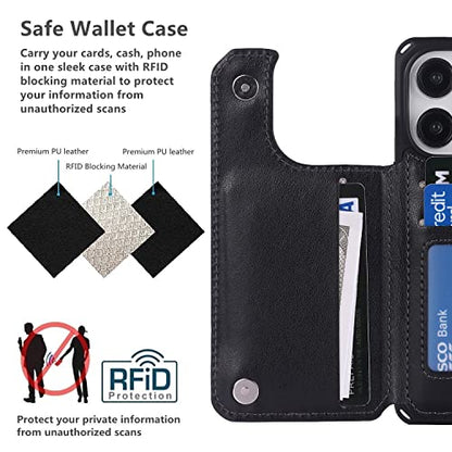 iCoverCase Compatible with iPhone 14 Pro Wallet Phone Case with Card Holder for Women, RFID Blocking Embossed PU Leather Wrist Strap Case 6.1 Inch (Heart Black) - color: H-Black