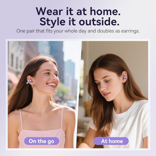 Kinglucky ClipFree Open-Ear Headphones, Butterfly-Inspired Ear-Cuff Design, Stylish & Comfortable Clip-On Ear Buds, Wireless Earbuds for Women, Long Battery Life, Great for Gifting - Purple - color: Purple