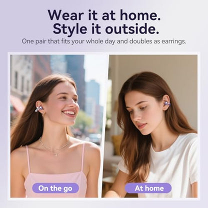 Kinglucky ClipFree Open-Ear Headphones, Butterfly-Inspired Ear-Cuff Design, Stylish & Comfortable Clip-On Ear Buds, Wireless Earbuds for Women, Long Battery Life, Great for Gifting - Purple - color: Purple