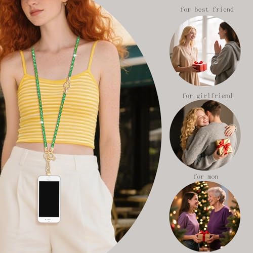 Crystal Phone Lanyard Crossbody Adjustable Rhinestone Anti-Theft Phone Strap Crossbody Cell Phone Neck Strap for Women - color: Green