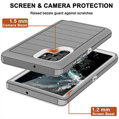 for Samsung Galaxy S22 Ultra Case with Belt Clip Holster, 2X Screen Protector, Military Grade Protection Heavy Duty Full Body Shockproof Rugged Protective Cover for Samsung S22 Ultra 5G - color: Gray II