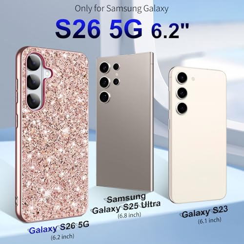 Galaxy S26 Glitter Case for Samsung Galaxy S26 5G Phone Case for Women Girls, Slim Ultra Thin Matte Back Shockproof Full Body Protective Cover for Samsung S26 5G, Crystal Bling Case, 2026 (Rose Gold) - color: Rose Gold