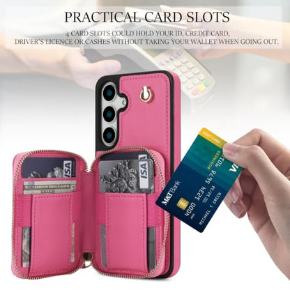 Asuwish Phone Case for Samsung Galaxy S25 5G Wallet Cell Cover with Tempered Glass Screen Protector Wrist Crossbody Strap Stand RFID Blocking Credit Card Holder S 25 25S G5 SM-S931U Women Girls Pink - color: Pink