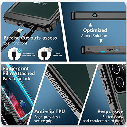 SPIDERCASE Designed for Samsung Galaxy S22 Ultra Case 6.8", Blue/Clear | [IP68 Waterproof] [Built-in Screen Protector] Full Sealed Protection Heavy Duty Shockproof Case - color: Blue