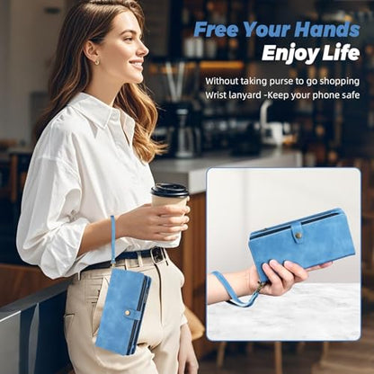 TwoHead for iPhone 11 Wallet case with 11 Card Holder (Sky Blue) | Detachable Magnetic Phone Case, PU Leather Wallet for Women/Men,Wireless Charging Compatible,with Wrist Strap - color: Sky Blue