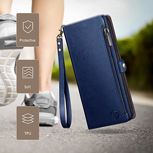 XcaseBar Compatible with ‌Samsung Galaxy S26 Ultra Wallet case with Zipper Credit Card Holder【RFID Blocking】,Flip Folio Book PU Phone case Shockproof Cover Women Men for Samsung S26 Ultra case Blue - color: Blue, size: Samsung Galaxy S26 Ultra