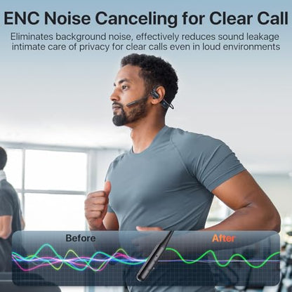 Open Ear Headphones with Mic, 29g Bluetooth Headset, Air Conduction Headphones with Dual Device Connection & Mute, Wireless Headset with Mic for Work, Driving, Office, Workout, Black - color: Black
