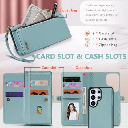 for Samsumg Galaxy S26 Ultra Wallet Case, Detachable Magnetic Phone Case,Faux Leather Strap Wallet,with RFID Blocking,Zipper Card Holder,Shoulder Straps (Blue) - color: Blue, size: Samsumg Galaxy S26 Ultra