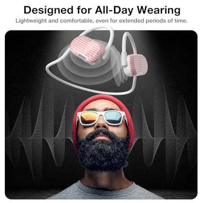 Purity Air Open Ear Headphones - True Air Conduction Wireless Bluetooth Open Ear Earbuds with Dual Mic for iPhone/Android - Secured Long Wearing Comfort, Sports Sweat Resistant (Pink Stripes) - color: Pink Stripes