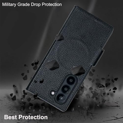for Samsung Galaxy Z Fold 7 Wallet Case with Card Holder Slots & Compatible with MagSafe, RFID Blocking, Hinge Protection, Magnetic Luxury Leather Slim Wallet Folio Phone Cover (Black) - color: Black, size: Z Fold 7