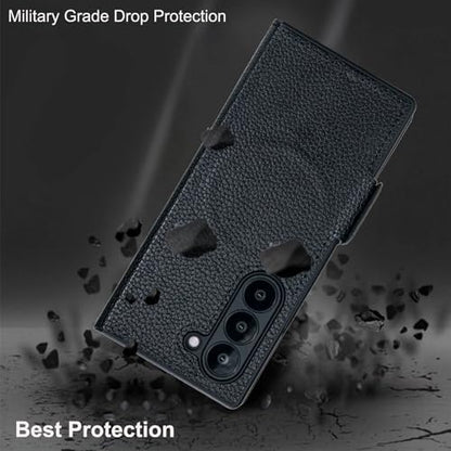 for Samsung Galaxy Z Fold 7 Wallet Case with Card Holder Slots & Compatible with MagSafe, RFID Blocking, Hinge Protection, Magnetic Luxury Leather Slim Wallet Folio Phone Cover (Black) - color: Black, size: Z Fold 7
